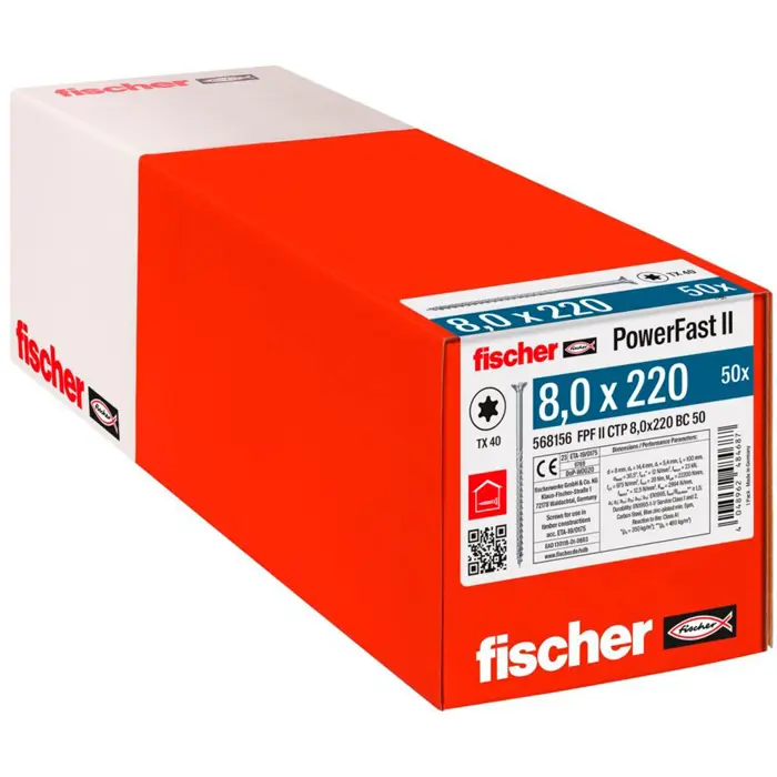 fischer wood construction screw PowerFast II 8.0x220 countersunk head TX (50 pieces, partial thread, galvanized)