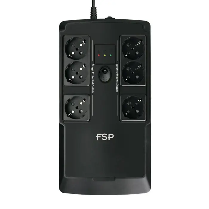 Fortron Source NanoFit 600VA/300W, Offline, 2×USB, 6×Schuko, 1×4.5Ah, 7min autonomija@50%