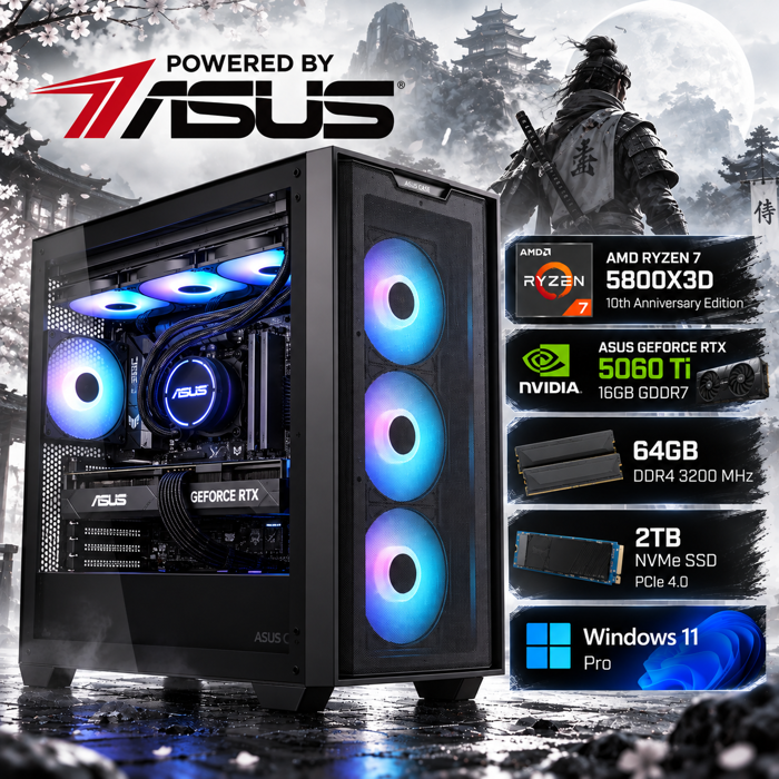 Gaming AI računalo START 64 – Ryzen 7 5800X3D, RTX 5060 Ti 16GB, 64GB RAM, 2TB SSD - Powered By ASUS
