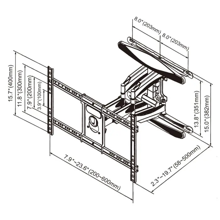 GART LCD/LED TV mount 40-75" 45 kg vertical/horizontal adjustment 58-380 mm max VESA 600x400