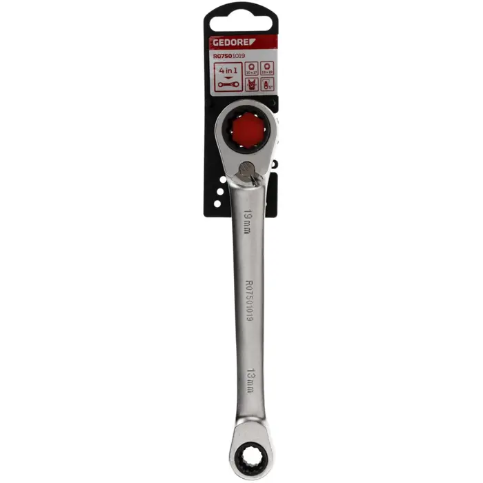 GEDORE red double ring ratchet wrench 4 in 1, chrome-plated wrench, sizes 10, 13, 17, 19