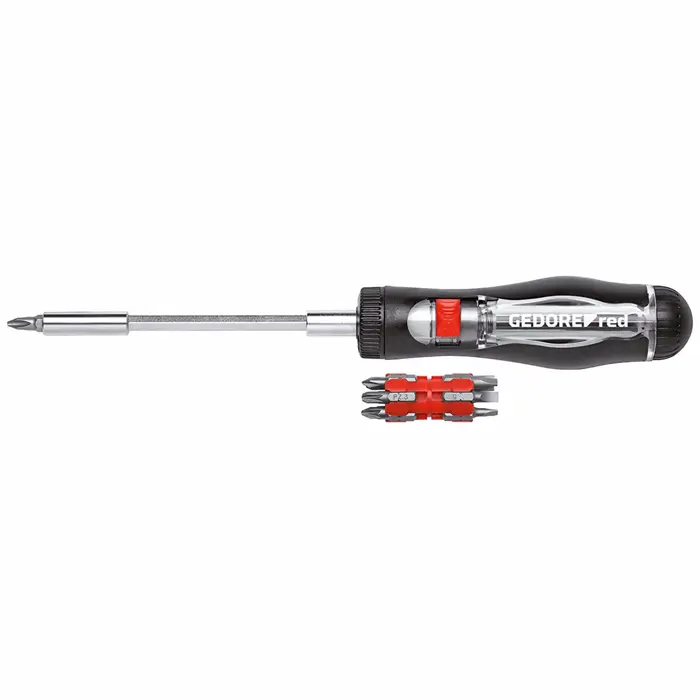 Gedore Red magazine ratchet screwdriver 13in1, 1/4 - black / red, with 13 bits - 3301337