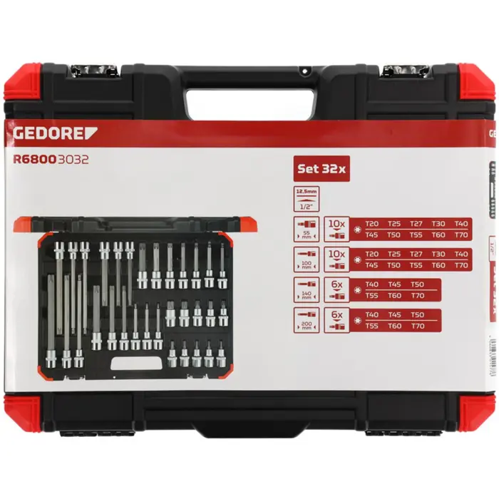 GEDORE Red screwdriver socket set, 1/2 (black/red, 32 pieces, TORX, in case) 3301577