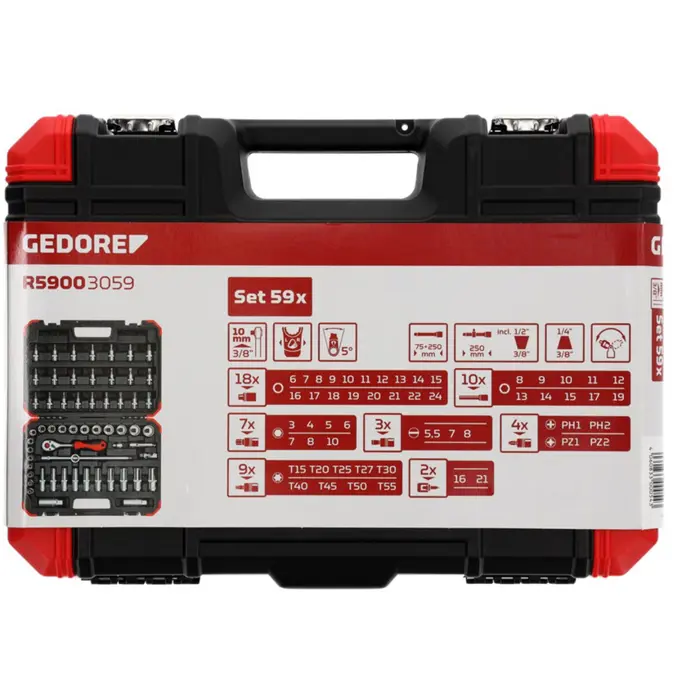 Gedore Red Socket set 3/8 ", 59 pieces (red / black, with Shift-gun, SW 6mm - 24mm)