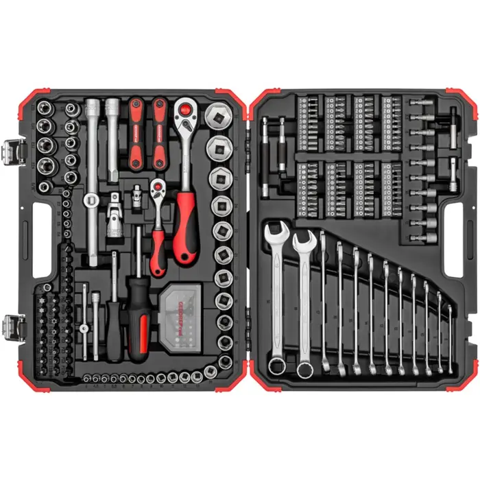 GEDORE red socket wrench set 1/4 + 1/2, 232 pieces, tool set (red/black, with 2 reversible ratchets)