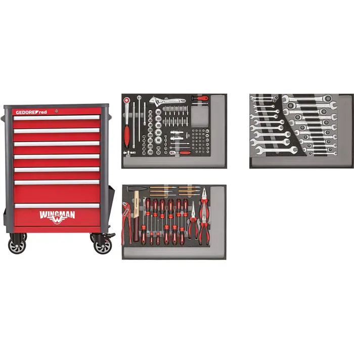 Gedore red tool trolley WINGMAN (red, incl. 129 tools)