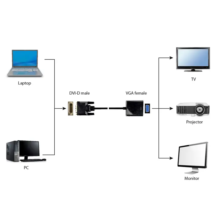 Gembird A-DVID-VGAF-01 video cable adapter 0.2 m DVI-D VGA (D-Sub) Black