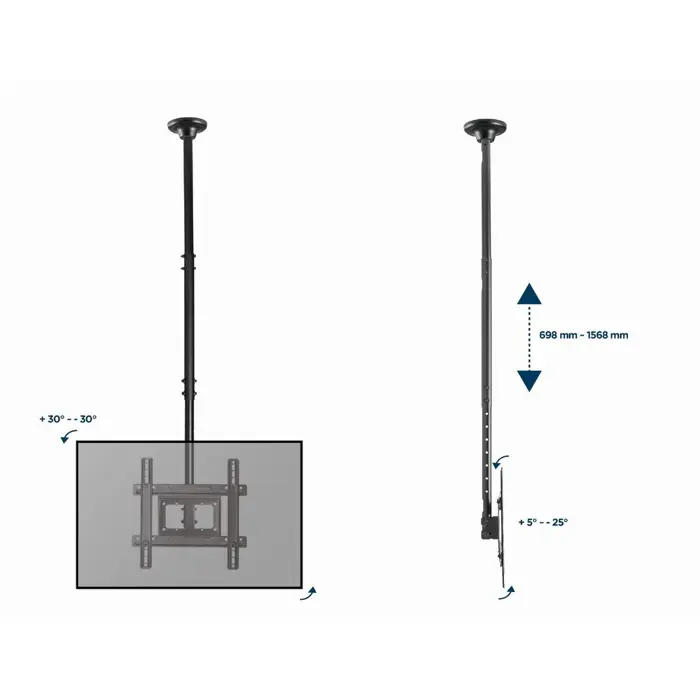 Gembird CM-70ST-01 Full motion TV ceiling mount, 32" - 70", 50kg