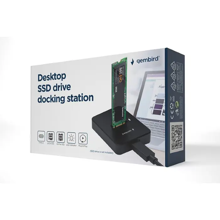 Gembird DD-U3M2 Desktop USB Type-C M.2 SATA & NVME SSD drive docking station, black