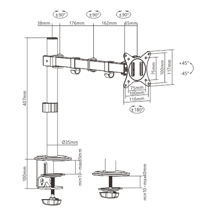 Gembird MA-D1-01 monitor mount / stand 81.3 cm (32") Black Desk