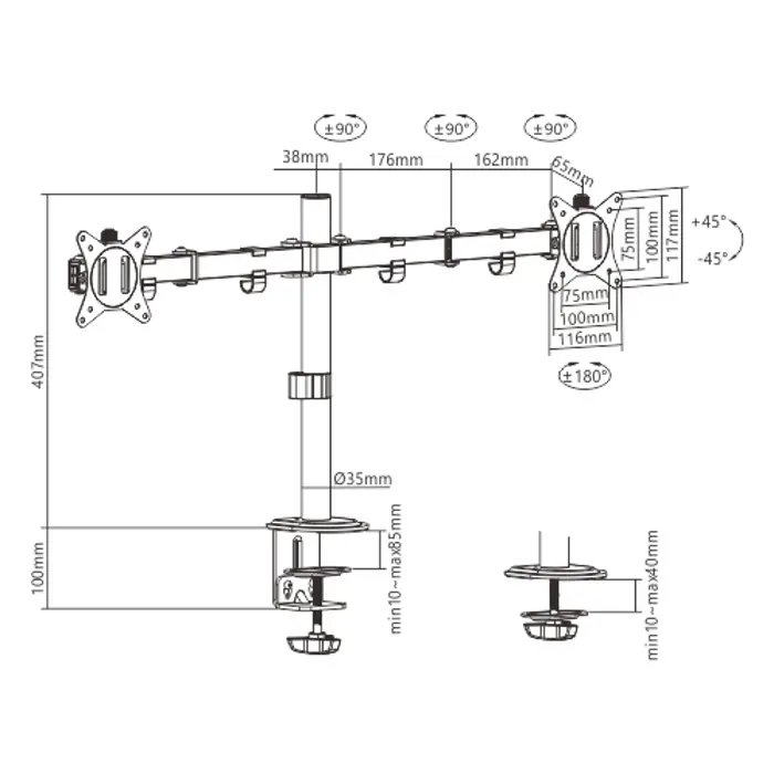 Gembird MA-D2-01 monitor mount / stand 81.3 cm (32") Black Desk