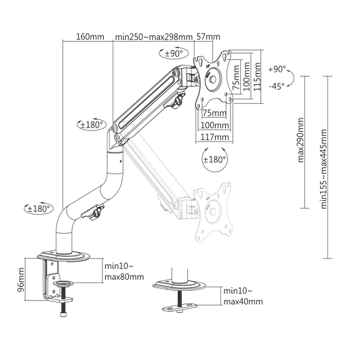 Gembird MA-DA1-02 Adjustable desk display mounting arm (tilting), 17”-32”, up to 8 kg
