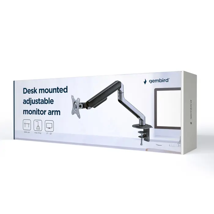 Gembird MA-DA1-05 Desk mounted adjustable monitor arm, 17”-32”, up to 9 kg, space grey