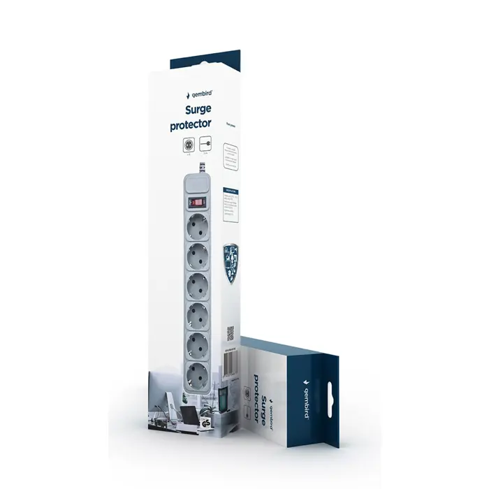 Gembird SPG6-B-10C Surge protector, 6 Schuko sockets, 3m, grey