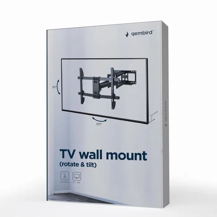 Gembird WM-80ST-02 Full-motion TV wall mount, 37" - 80'' (60 kg)