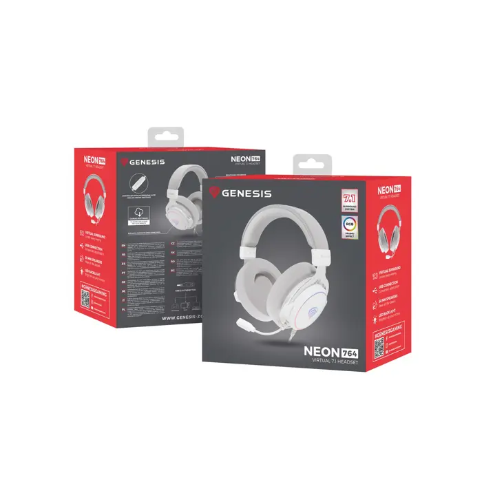 GENESIS NEON 764 RGB OVER-EAR HEADPHONES WITH MICROPHONE BACKLIGHT WHITE USB