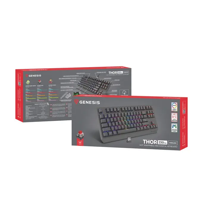 GENESIS Thor 230 TKL keyboard Gaming USB + RF Wireless + Bluetooth QWERTY Grey
