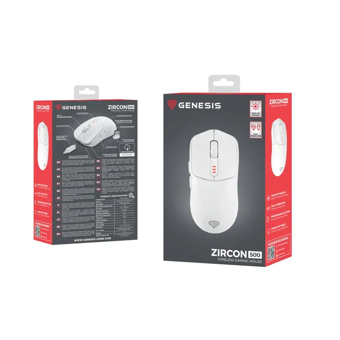 GENESIS Zircon 500 mouse Gaming Right-hand RF Wireless + Bluetooth + USB Type-C Optical 10000 DPI