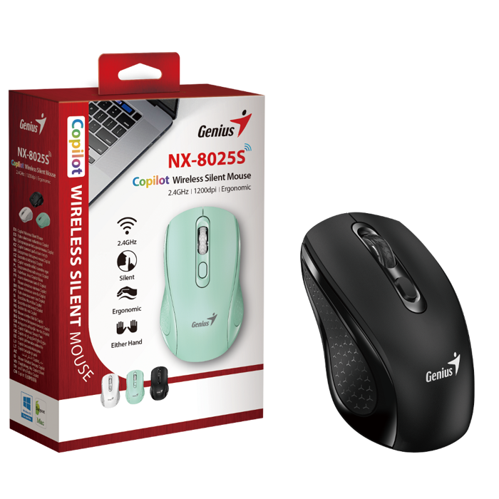 Genius NX-8025S, bežični miš, silent, BT, crni