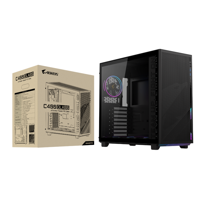 Gigabyte AORUS C400 GLASS USB-C USB 3.2 Gen2 ATX AORUS RGB osvetljeno ohišje, crno