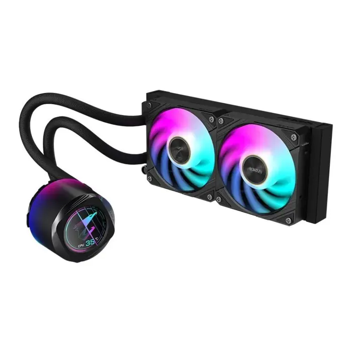GIGABYTE AORUS WATERFORCE X II 240 AIO Liquid CPU Cooler- 2x120mm ARGB Fans, full-color LCD, MAGNETIC interlocking mechanism, DAISY-CHAIN, Intel LGA 1700 and AMD AM5 Compatible, 6 Year Warranty
