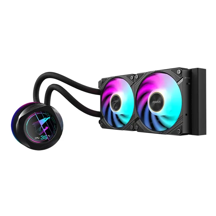 GIGABYTE AORUS WATERFORCE X II 240 AIO Liquid CPU Cooler- 2x120mm ARGB Fans, full-color LCD, MAGNETIC interlocking mechanism, DAISY-CHAIN, Intel LGA 1700 and AMD AM5 Compatible, 6 Year Warranty