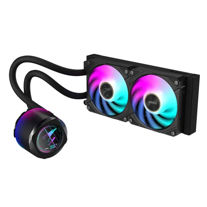 GIGABYTE AORUS WATERFORCE X II 240 AIO Liquid CPU Cooler- 2x120mm ARGB Fans, full-color LCD, MAGNETIC interlocking mechanism, DAISY-CHAIN, Intel LGA 1700 and AMD AM5 Compatible, 6 Year Warranty