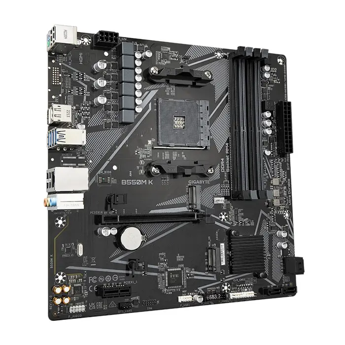 Gigabyte B550M K Motherboard - Supports AMD Ryzen 5000 Series AM4 CPUs, up to 4733MHz DDR4 (OC), 2xPCIe 3.0 M.2, GbE LAN, USB 3.2 Gen1