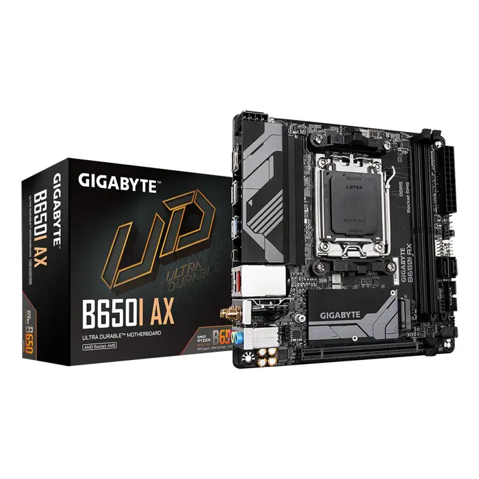 Gigabyte B650I AX 1.0 Processor family AMD Processor socket AM5 DDR5 DIMM Supported hard disk drive interfaces SATA, M.2 Number of SATA connectors 2