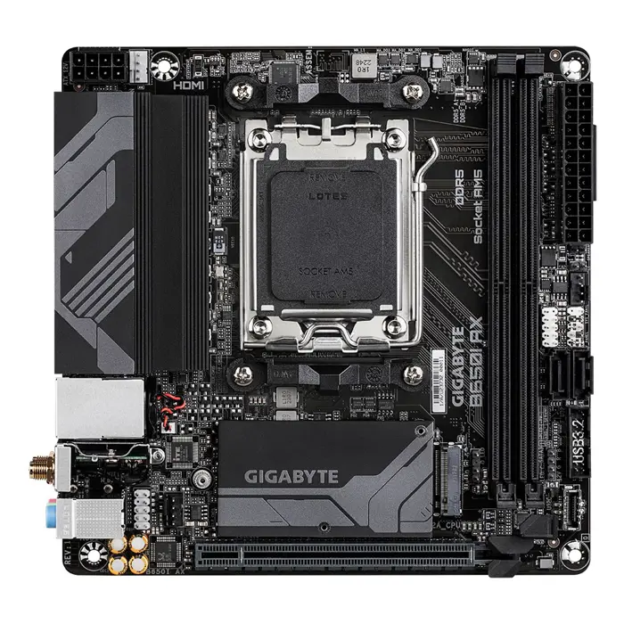 Gigabyte B650I AX 1.0 Processor family AMD Processor socket AM5 DDR5 DIMM Supported hard disk drive interfaces SATA, M.2 Number of SATA connectors 2