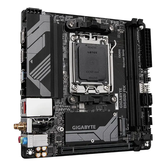 Gigabyte B650I AX 1.0 Processor family AMD Processor socket AM5 DDR5 DIMM Supported hard disk drive interfaces SATA, M.2 Number of SATA connectors 2