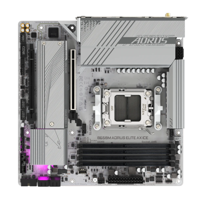 Gigabyte B650M Aorus Elite Ax Ice, DDR5, SATA3, USB3.2GEN2X2, DP, 2.5GBE, WIFI 6E, AM5 MATX