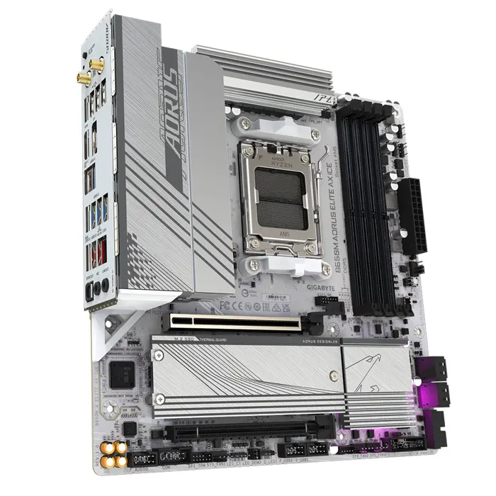 Gigabyte B650M AORUS ELITE AX ICE Motherboard - Supports AMD Ryzen 8000 CPUs, 12+2+2 Phases Digital VRM, up to 8000MHz DDR5 (OC), 1xPCIe 5.0 + 1xPCIe 4.0 M.2, Wi-Fi 6E, 2.5GbE LAN, USB 3.2 Gen 2