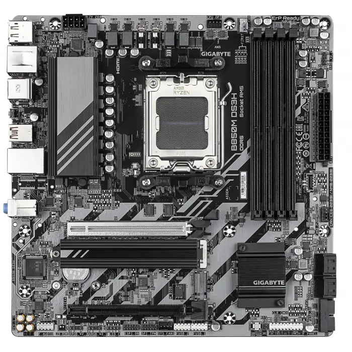 GIGABYTE B850M DS3H Motherboard - AMD Ryzen 9000 Series CPUs, 16+2+2 Phases Digital VRM, up to 8200MHz DDR5 (OC), 1xPCIe 5.0 + 1xPCIe 4.0 M.2, 2.5 LAN, USB 3.2 Gen 2