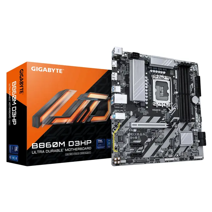 GIGABYTE B860M D3HP Motherboard - Intel Core Ultra Series CPUs, 4+1+2+1 Phases VRM, up to 9066MHz DDR5, 2xPCIe 4.0 M.2, GbE LAN, USB 3.2 Gen 1