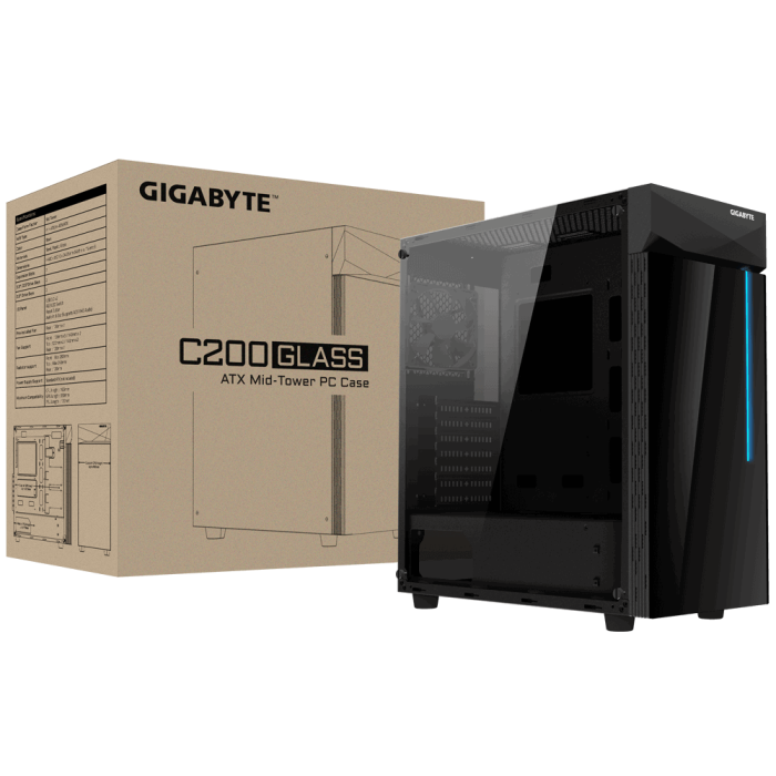 Gigabyte C200 GLASS ATX RGB illuminated housing, black