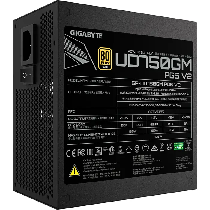 GIGABYTE GP-UD750GM PG5 V2 750W, PC power supply black, 1x 12-pin high power GPU, 4x PCIe, cable management, 750 watts