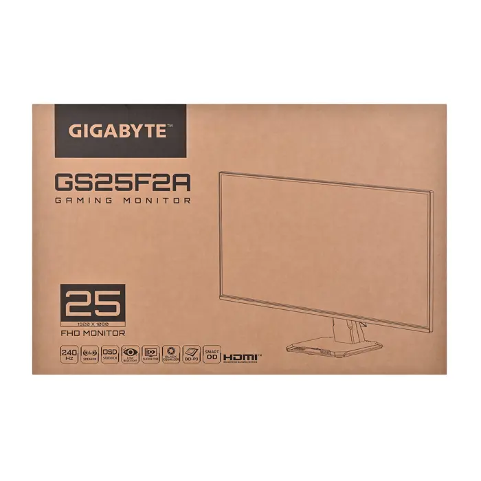 GIGABYTE GS25F2A 25" FHD Gaming Monitor - 1920 x 1080, 240Hz, 1ms, 300 cd/m², Display HDR 10, HDMI 2.0, Displayport 1.4
