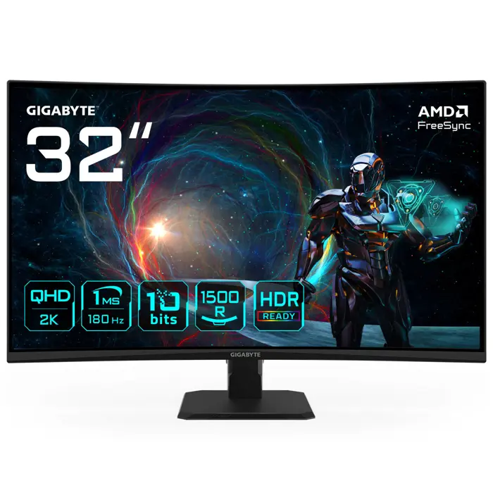 GIGABYTE GS32QCA EU, 32 Zoll Curved Gaming Monitor, 180Hz, WQHD, VA, AdaptiveSync-GS32QCA EU
