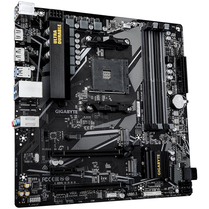 GIGABYTE Mainboard Desktop B550M DS3H R2 (AM4, 4xDDR4, 1xDP, 1xHDMI, GLAN, 1xPCI-E x16 slot, 1xPCI-E x1 slot, 2xM.2, 4xSATA 6G) mATX