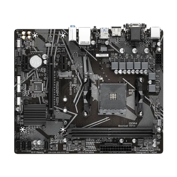 GigaByte MB A520M S2H, S.AM4, DDR4/5100(OC), PCIe, SATA3, M.2, RAID, G-LAN, VGA/DVI-D/HDMI, USB3.2, 7.1ch., mATX
