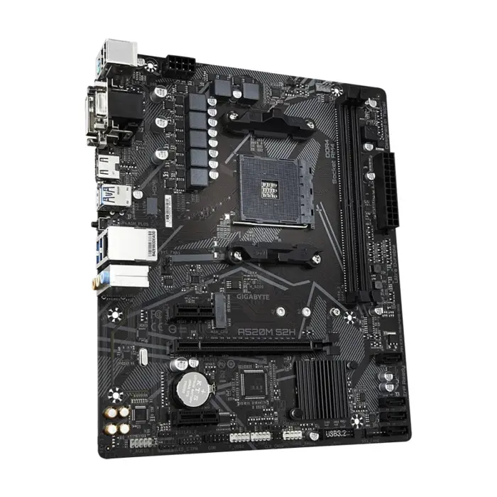GigaByte MB A520M S2H, S.AM4, DDR4/5100(OC), PCIe, SATA3, M.2, RAID, G-LAN, VGA/DVI-D/HDMI, USB3.2, 7.1ch., mATX