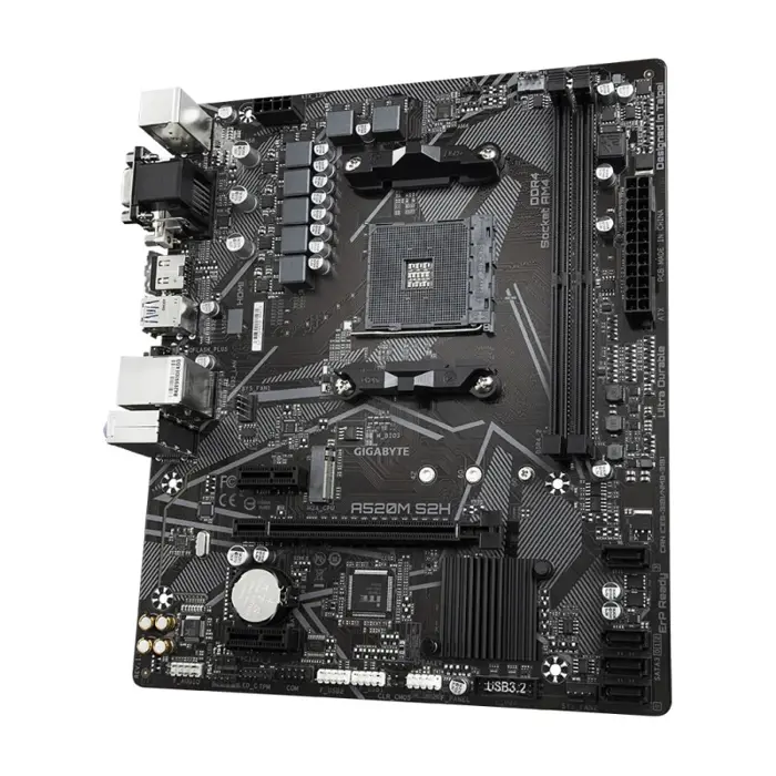 GigaByte MB A520M S2H, S.AM4, DDR4/5100(OC), PCIe, SATA3, M.2, RAID, G-LAN, VGA/DVI-D/HDMI, USB3.2, 7.1ch., mATX
