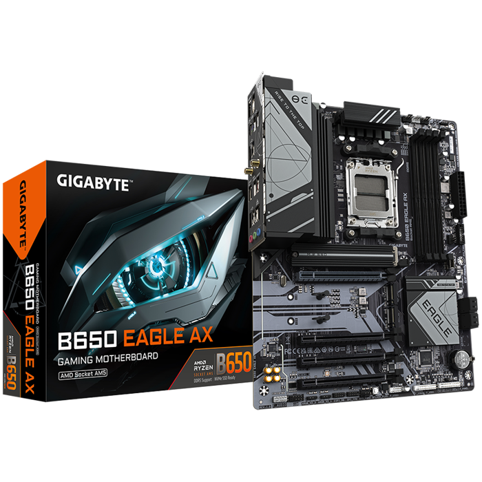GIGABYTE MB B650 EAGLE (AM5, 4xDDR5 128, 1x PCI-E 4.0 x16x16, 3x PCI-E 3.0 x16x1, 4x SATA, 3x M.2 PCIe 4.0, 1xHDMI, 1xDP, 2.5GbE LAN, ATX, Retail)