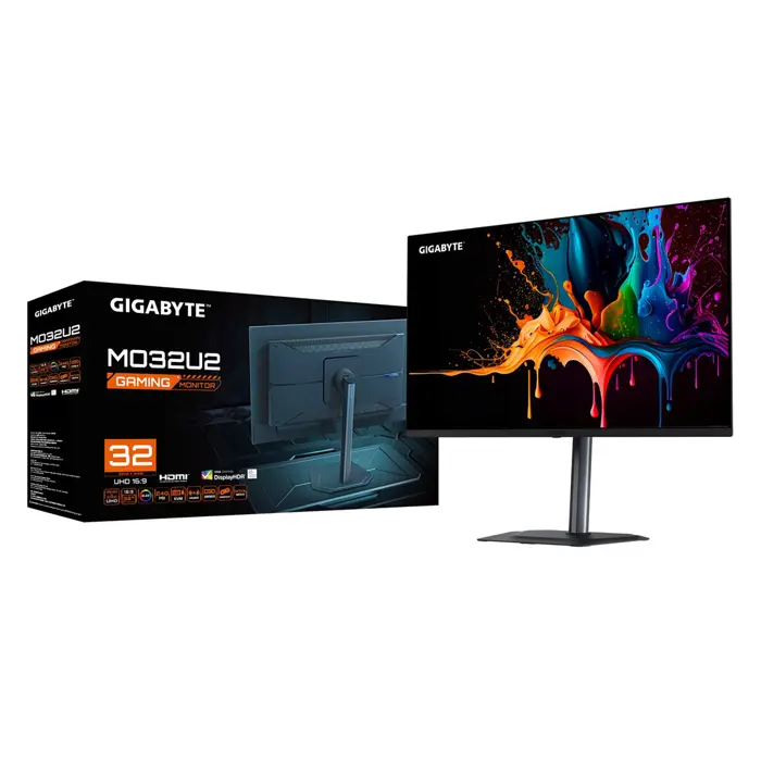 GIGABYTE MO32U2 32” OLED 4K UHD Gaming Monitor - 3840 x 2160, 240Hz, 0.03ms, 250 cd/m², G-Sync Compatible, FreeSync Premium Pro, Display HDR True Black 400, HDMI 2.1, Displayport 1.4