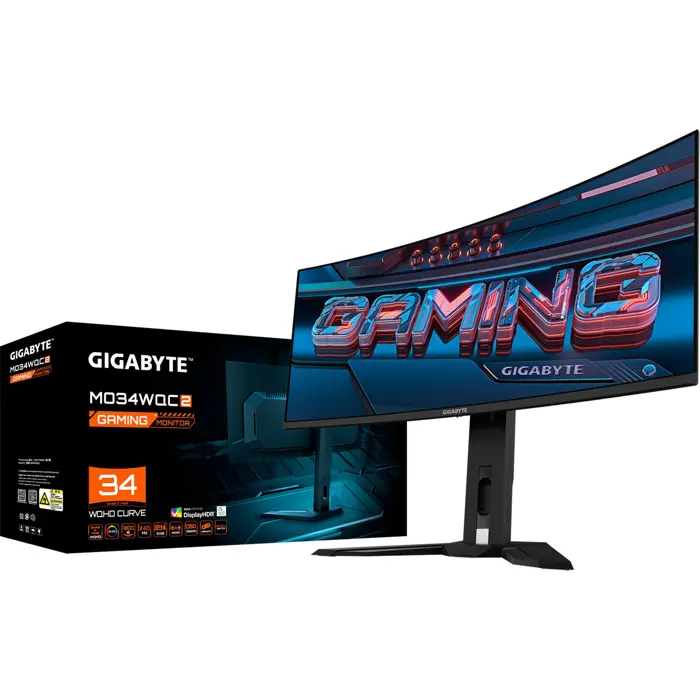 GIGABYTE MO34WQC2, gaming monitor - 34 - black, WQHD, QD-OLED, curved, USB-C, 240Hz panel