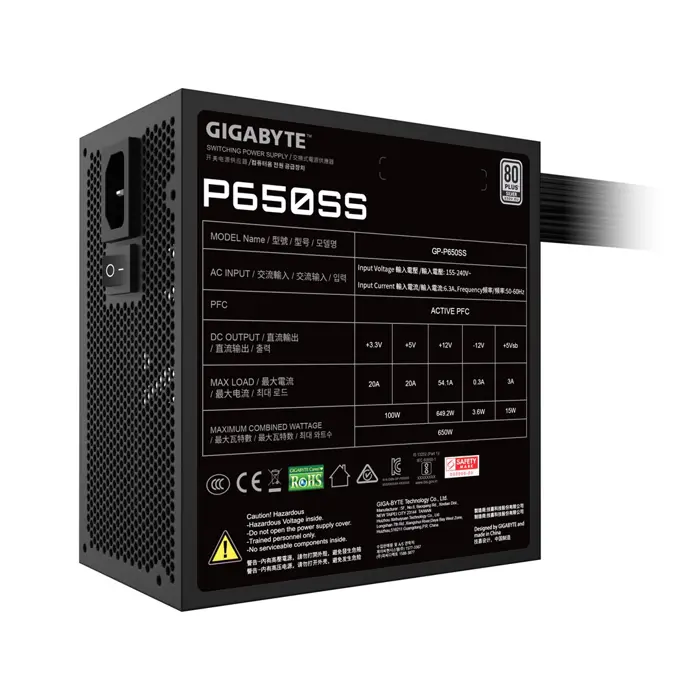 GIGABYTE P650SS power supply unit 650 W 20+4 pin ATX ATX Black