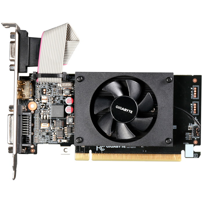 GIGABYTE Video Card NVIDIA GeForce GT 710 2GL (2GB DDR3/64bit, PCI-E 2.0, Recommended PSU 300W, HDMI+DVI low profile bracket x1, D-SUB low profile bracket x1, Dual-link DVI-D x1 /HDMI x1/D-Sub x1, Low