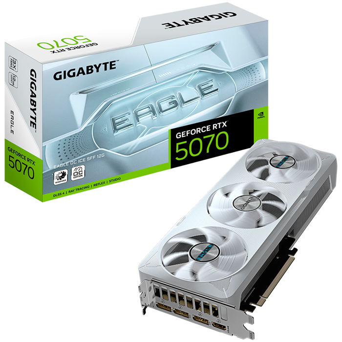 GIGABYTE Video Card NVIDIA GeForce RTX 5070 EAGLE OC ICE SFF 12G (12GB GDDR7/192bit, PCI-E 5.0, Recommended PSU 750W, 16Pin Power connector, 3x DP, 1x HDMI)