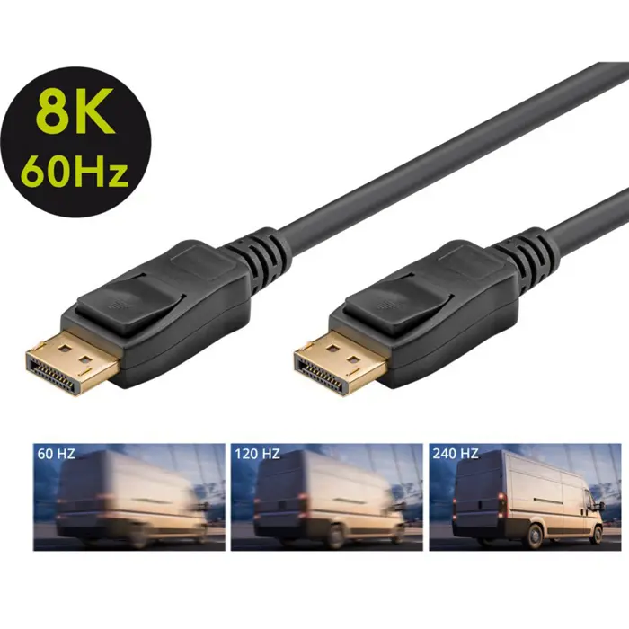 goobay cable DisplayPort male > DisplayPort male, 8K / 120Hz black, 5 meters, 40 Gbit/s, DisplayPort 2.0 / 2.1